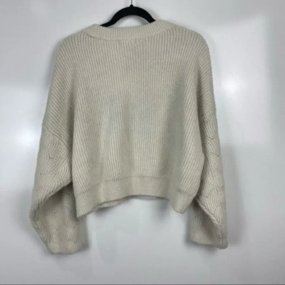 Topshop Off White Oversized Knit Cropped Crewneck Sweater Women's Size 14